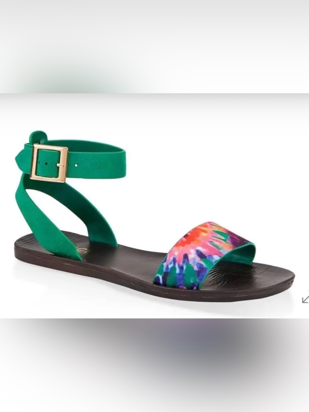 Rouge! Green Ankle-Strap Sandal with Multicolor Tie-Dye Band
